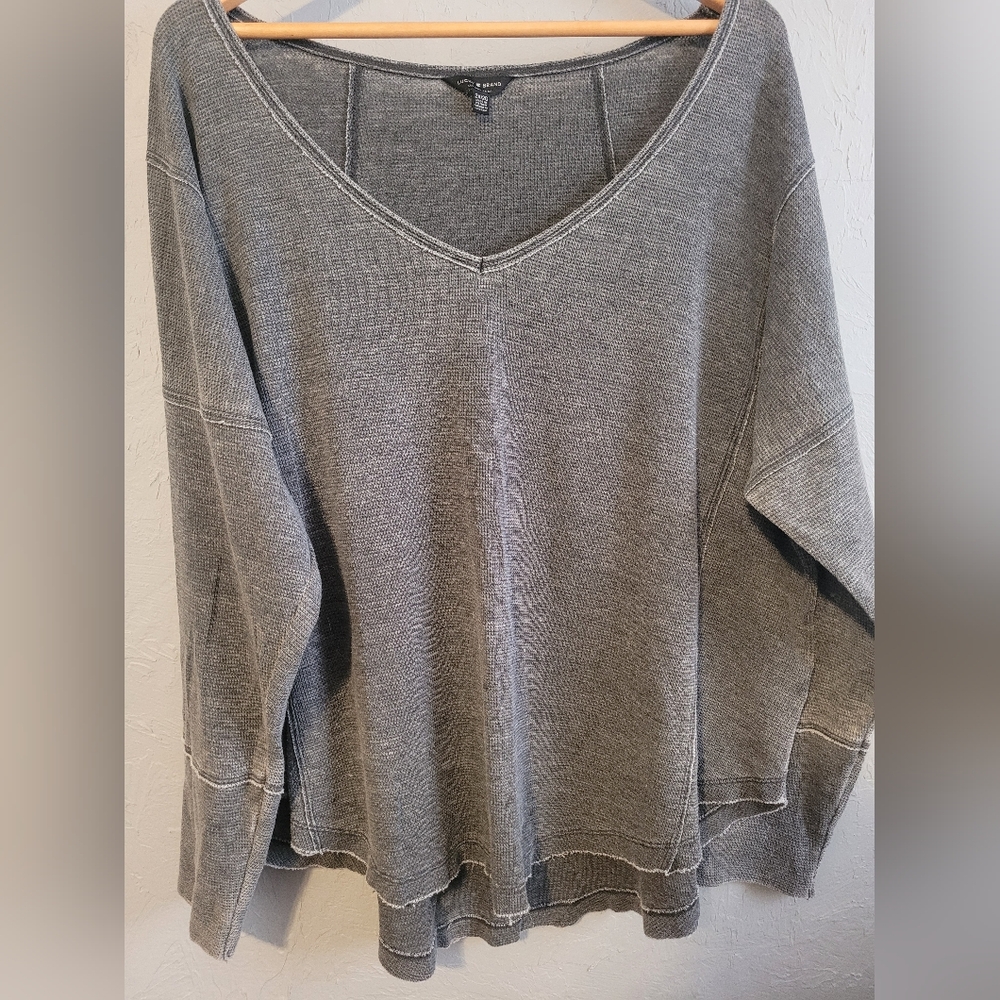 Lucky Distressed Waffle Knit Long Sleeve